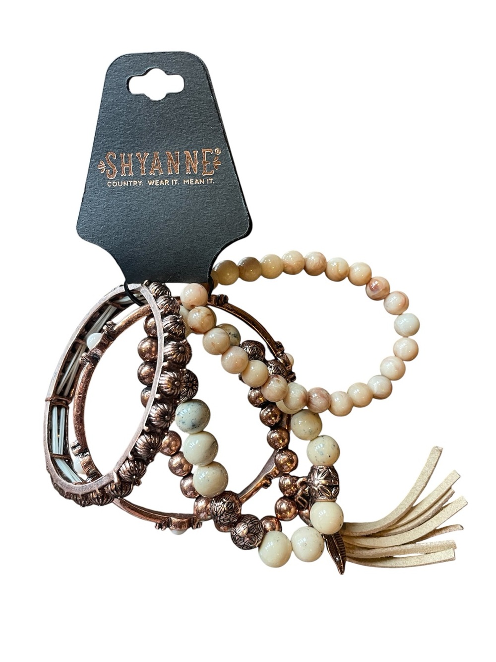 NWT NEW Shyanne 5 Bracelet Bundle Copper Neutral Beige Antiqued Brass Tassel